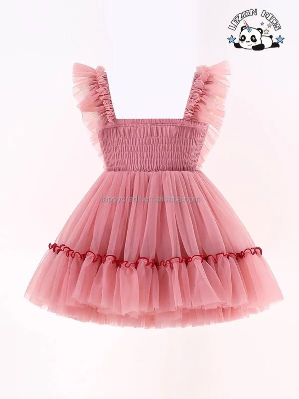 LEZONKIDS - Vestido de princesa personalizado da OEM sem mangas com babados e suspensório para meninas de 2 a 14 anos
